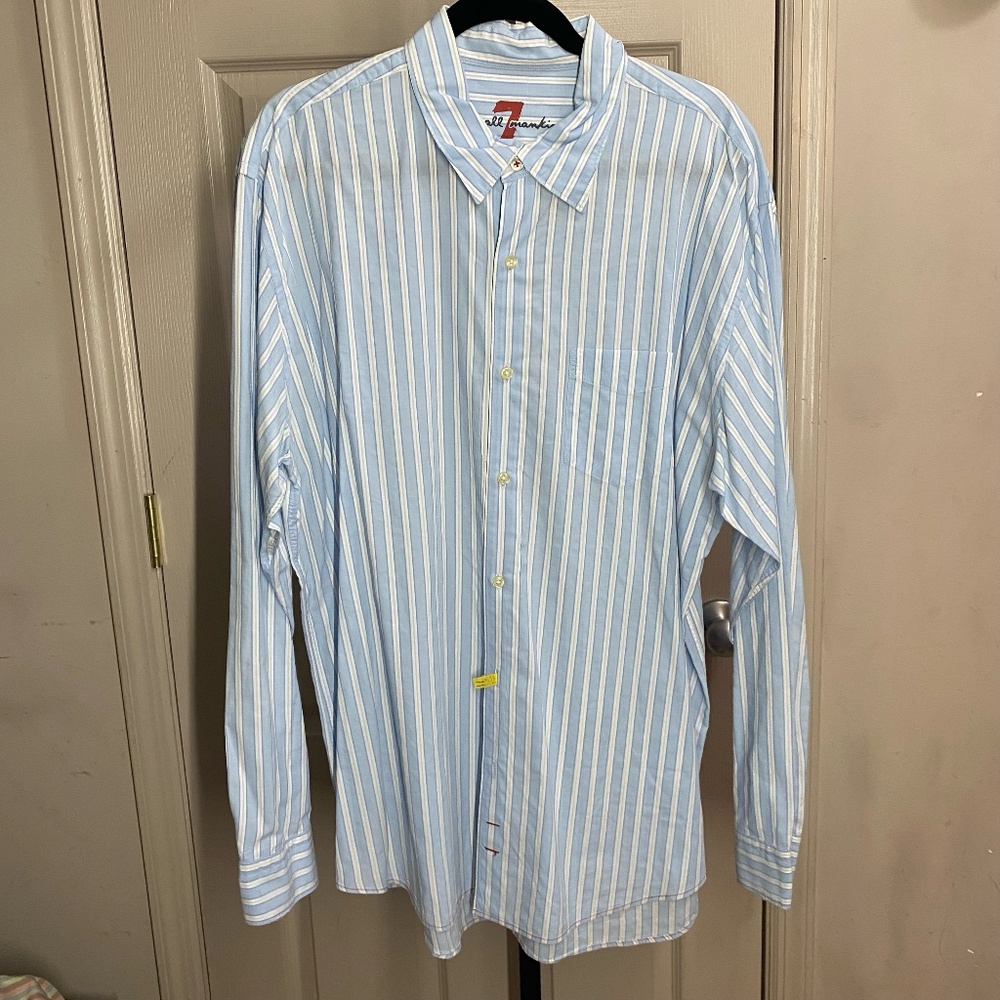 7 for All Mankind Mens Blue Stripe Button Down Dress Shirt size XL